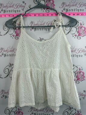 Snidel tank top floral flowers white Women's Eyelet Tie-Strap Tank Top — Cream